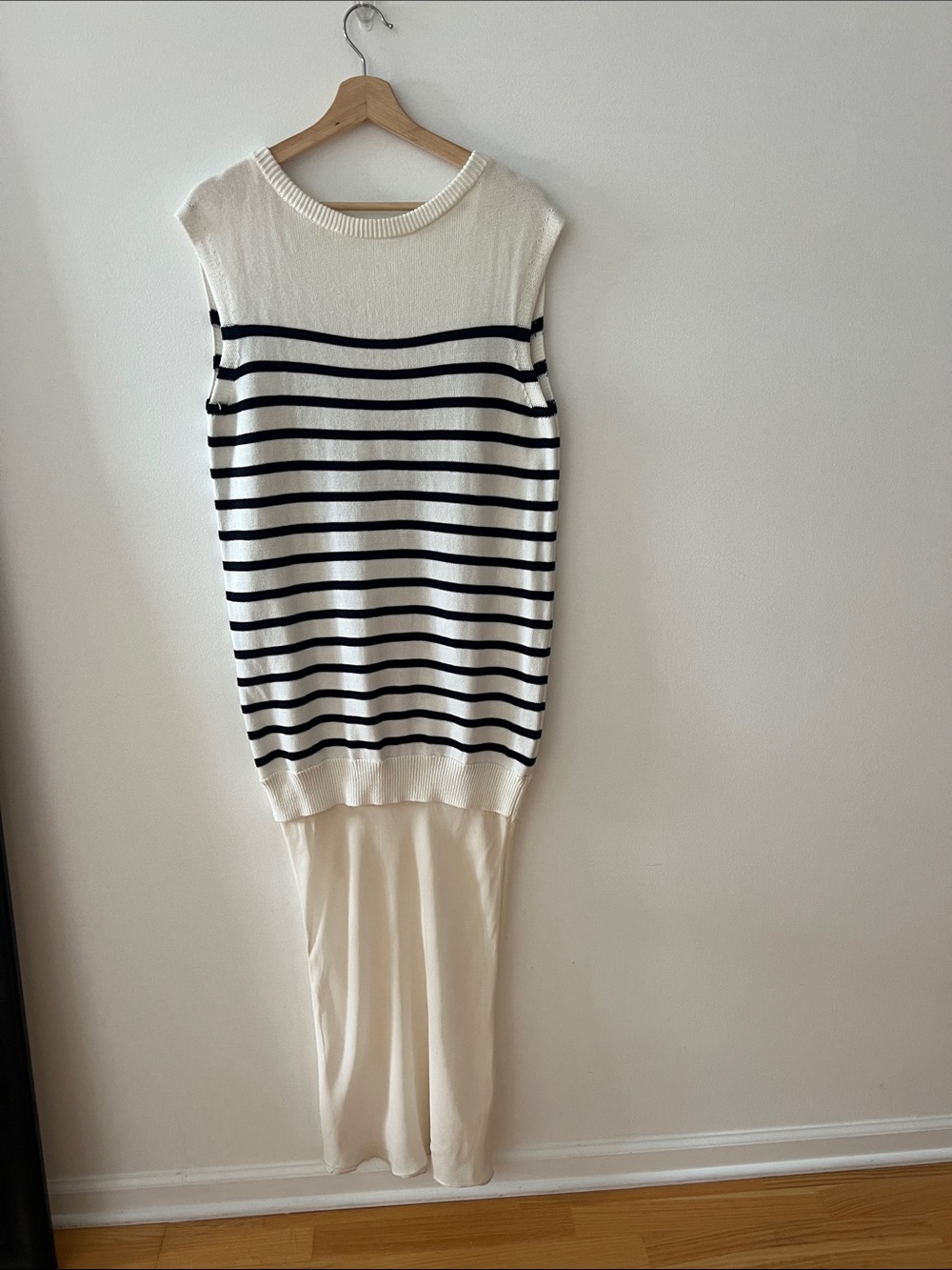 Striped Cream and Black Sleeveless Maxi Dress